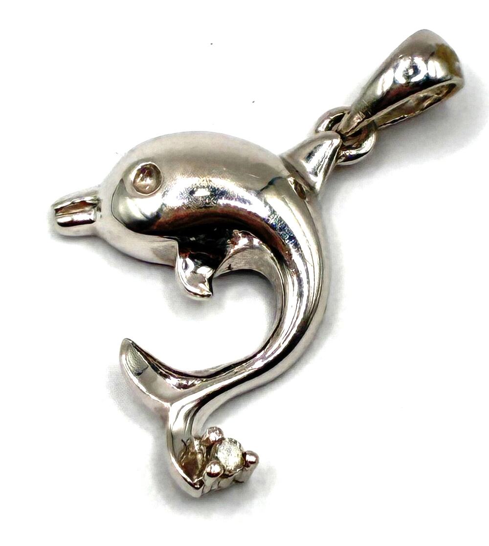 10k White Gold Dolphin Pendant / Charm with chip
